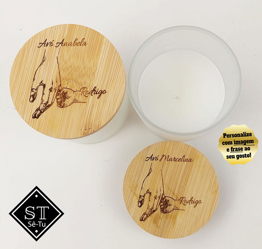 Vela Perfumada de baunilha Avó Mãos (Nomes Avó e Netos)